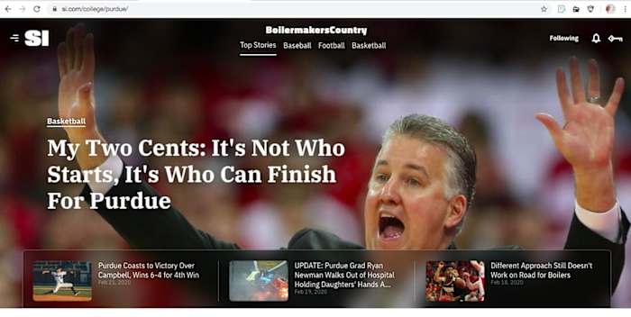 It says FOLLOWING in the top right for me, because I already follow this Sports Illustrated site. You see FOLLOW, so please sign up.